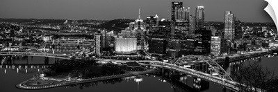 Pittsburgh City Skyline at Night, Black and White