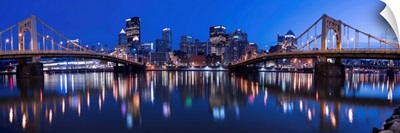 Pittsburgh City Skyline with Two of the Three Sisters Bridges at Night