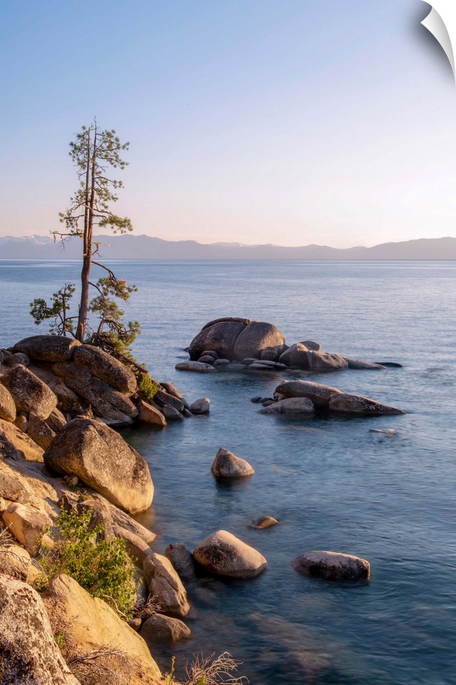View of Lake Tahoe's rocky shore in California and Nevada.