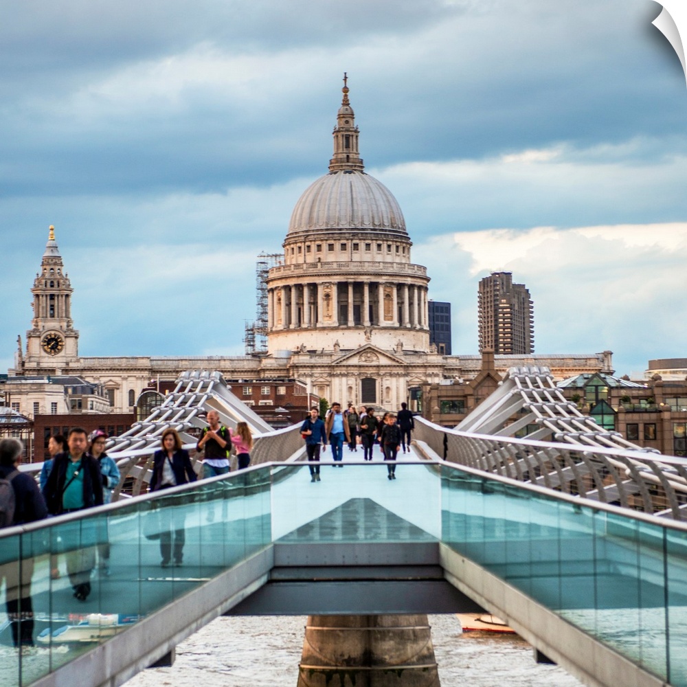 Square photograph of Saint Paul's Cathedral taken from the Millennium Bridge in London, England.