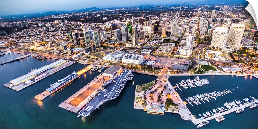 The harbor and skyscrapers of San Diego in the early evening, California.