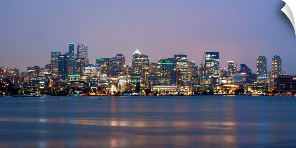 View of Seattle's city skyline at night, Washington.