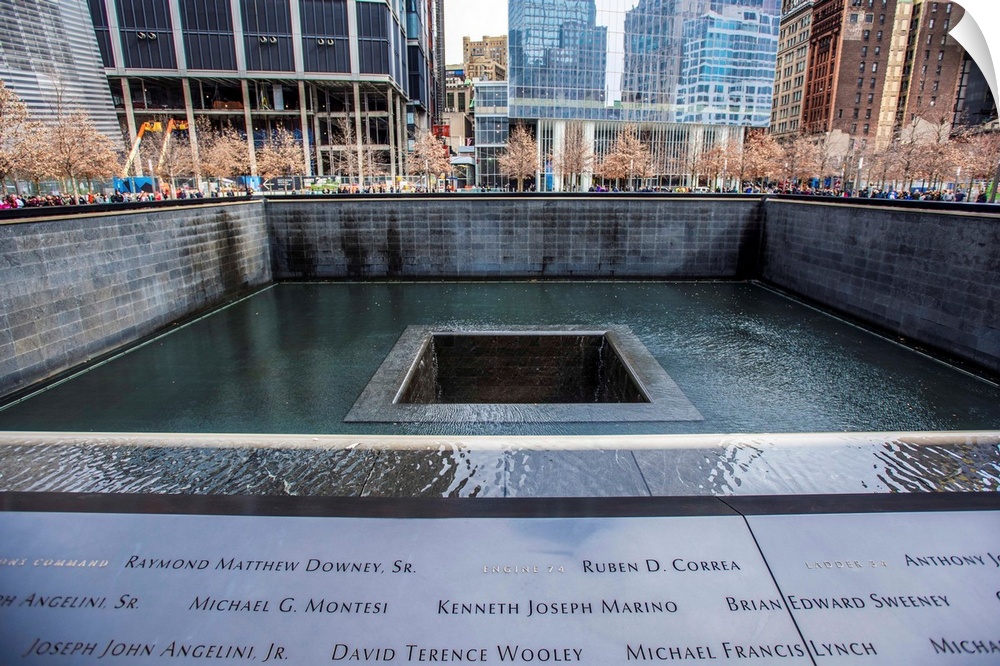 View of 9/11 Memorial South Pool in New York City.