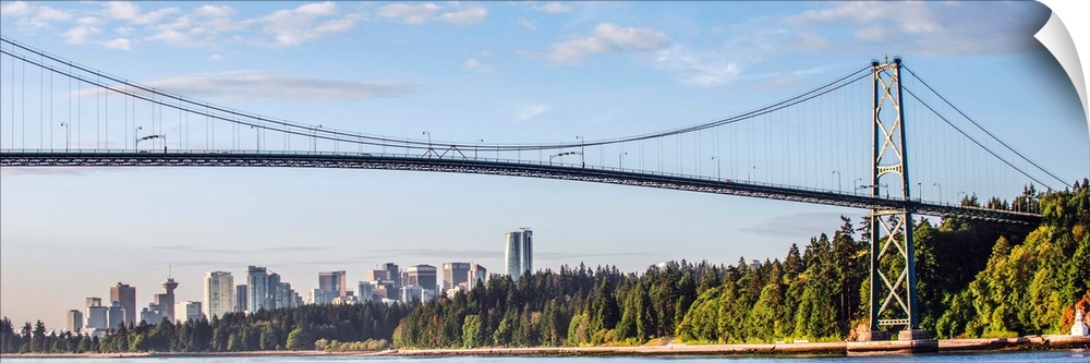 Side view of Lions Gate Bridge in Vancouver, British Columbia, Canada.