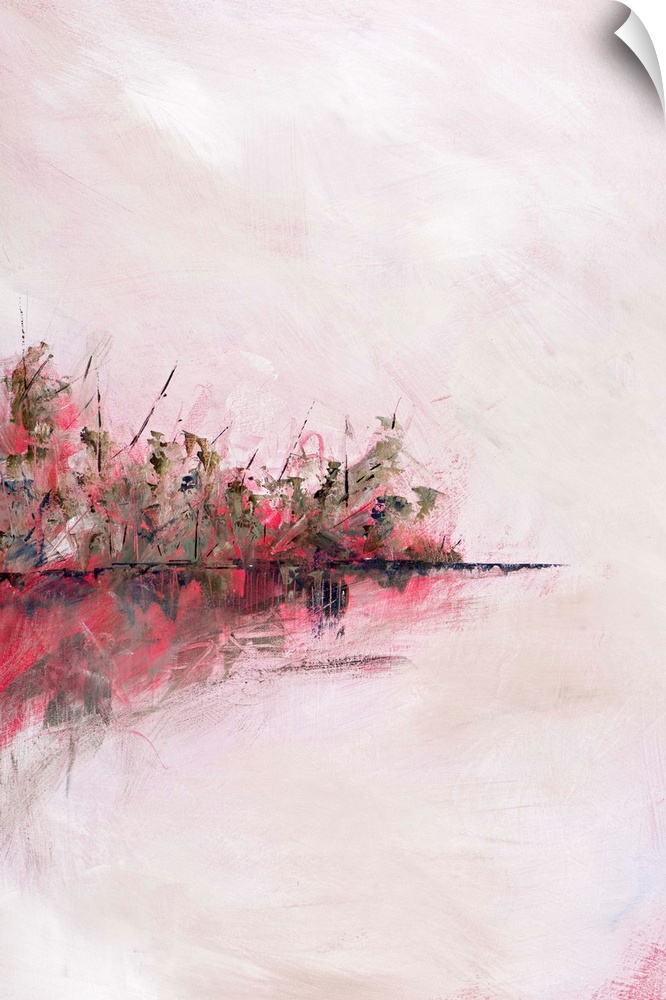 Contemporary abstract artwork in shades of light pink and deep red.