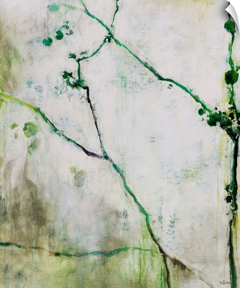 Abstracted and simplistic painting botanical painting painted with varying shades of green.