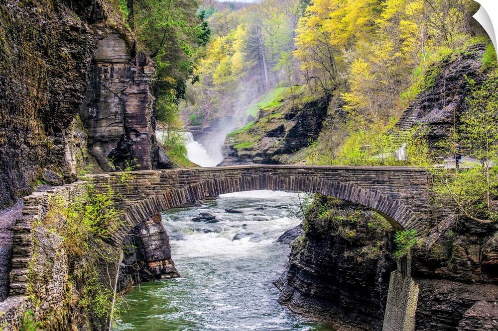 Stone bridge over the Genessee River in Letchworth State Park, New York.