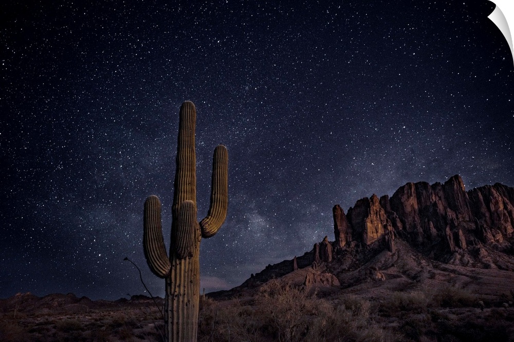 View of Superstition Mountains at night, in Phoenix, Arizona.