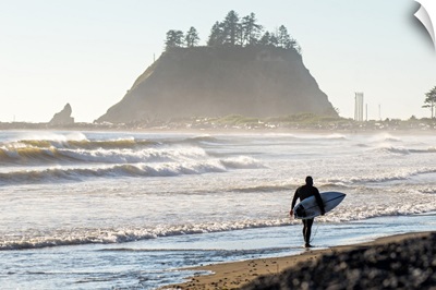 Surfer on the Shore of La Push Beach, Washington