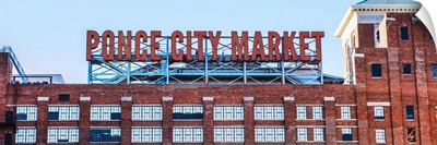 Tall neon letters on the roof of Ponce City Market in Atlanta, Georgia