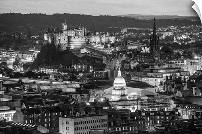 The City of Edinburgh and Edinburgh Castle, Scotland, UK - Black and White