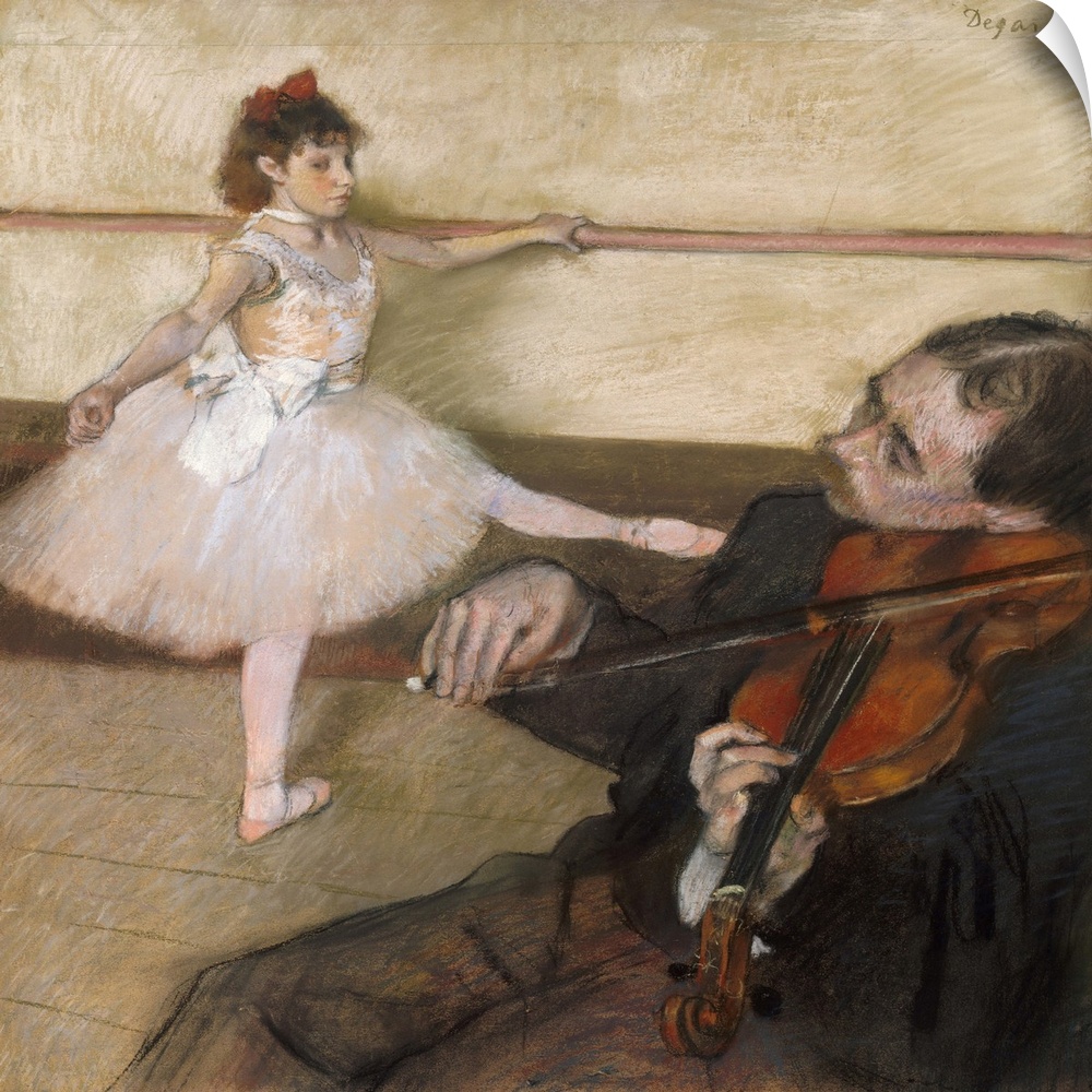 Degas made various adjustments to this composition, presumably to accommodate the violinist in his final design. He added ...