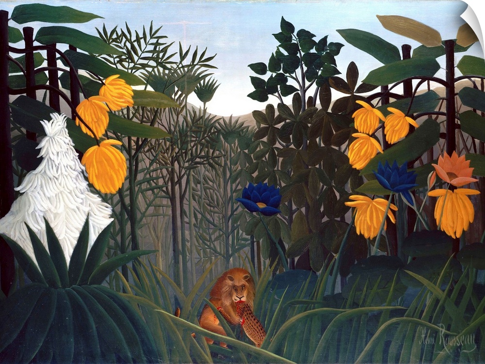 This work was probably shown in the Salon d'Automne of 1907, but it treats a theme that Rousseau first explored in?Surpris...