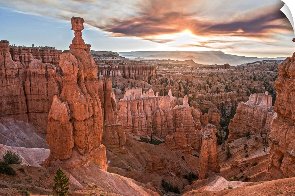 Cloudy skies over the hoodoos, including the Thor's Hammer structure in Bryce Canyon National Park, Utah.