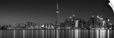 Toronto City Skyline with CN Tower, at Night, Black and White