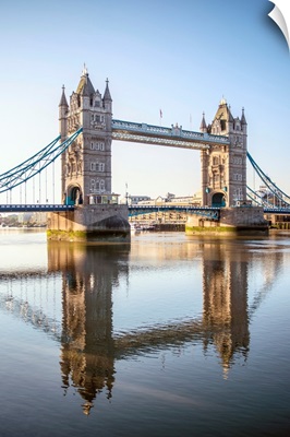 Tower Bridge Reflecting Into River Thames, London, England, UK