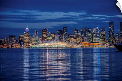 Vancouver Skyline At Night, British Columbia, Canada
