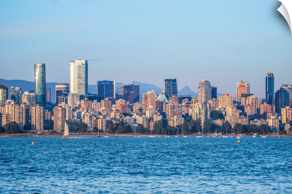 View of downtown and English Bay Beach in Vancouver, British Columbia, Canada.