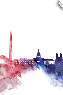 Washington DC Watercolor Cityscape - Red and Blue