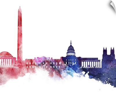Washington DC Watercolor Cityscape - Red and Blue II