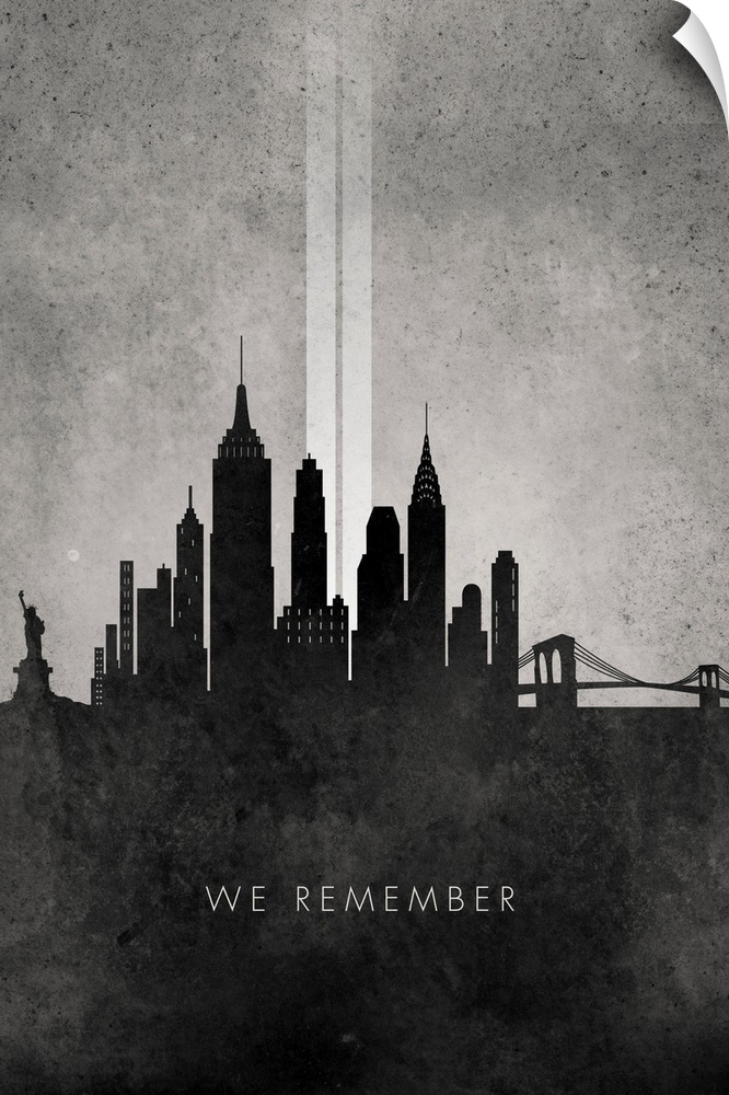 Minimalist art featuring the new york skyline and the twin tower ground zero lights. In remembrance of the terrorist attac...