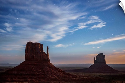 West And East Mitten Butte In Monument Valley After Sunset, Arizona