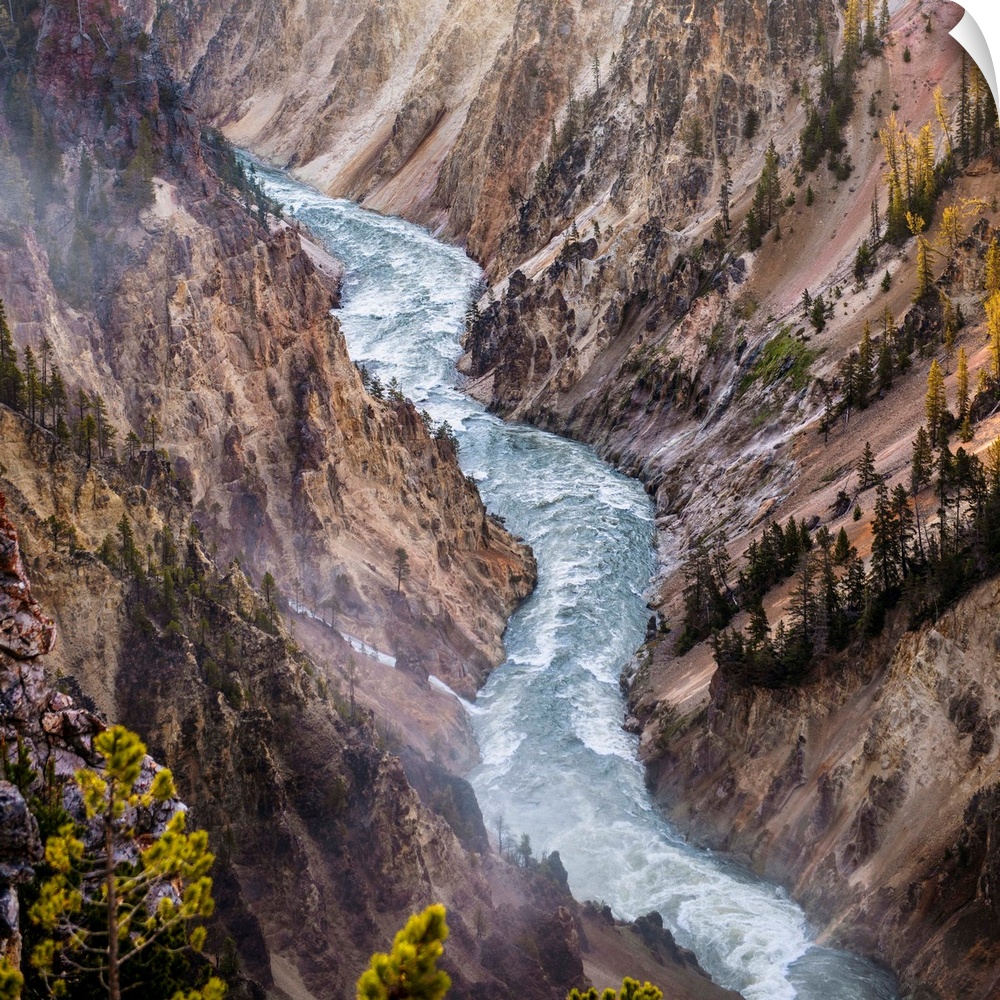 Overview of Yellowstone's winding river in Yellowstone National Park.