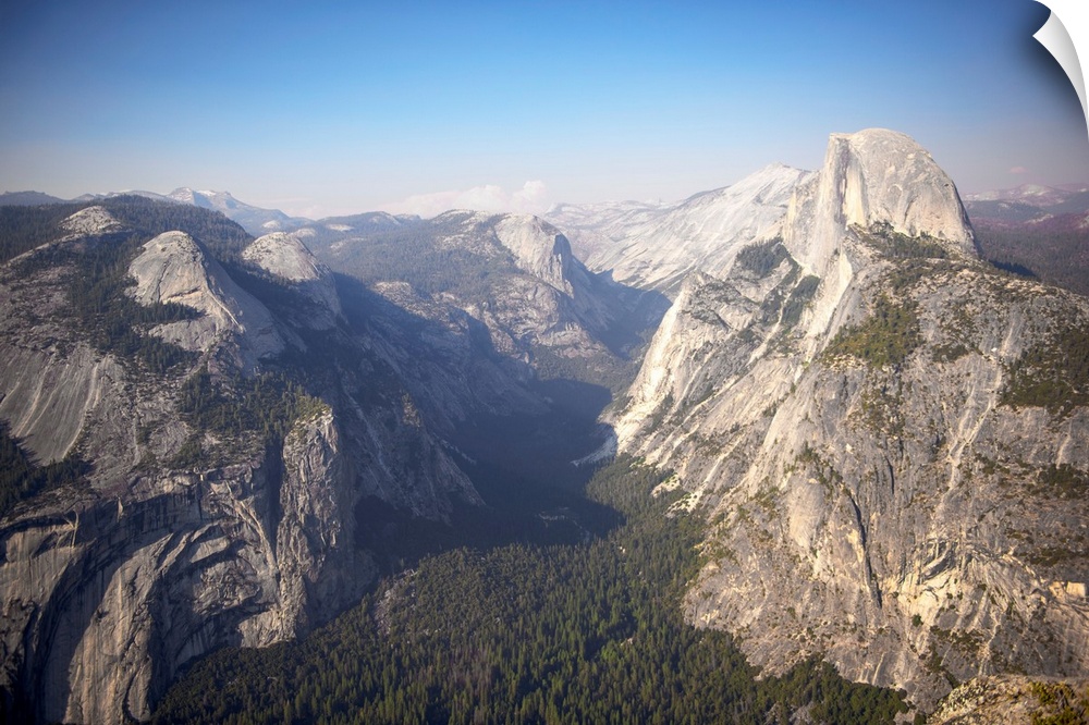 View of Yosemite valley and Half Dome from Sentinel Dome in Yosemite National Park, California.