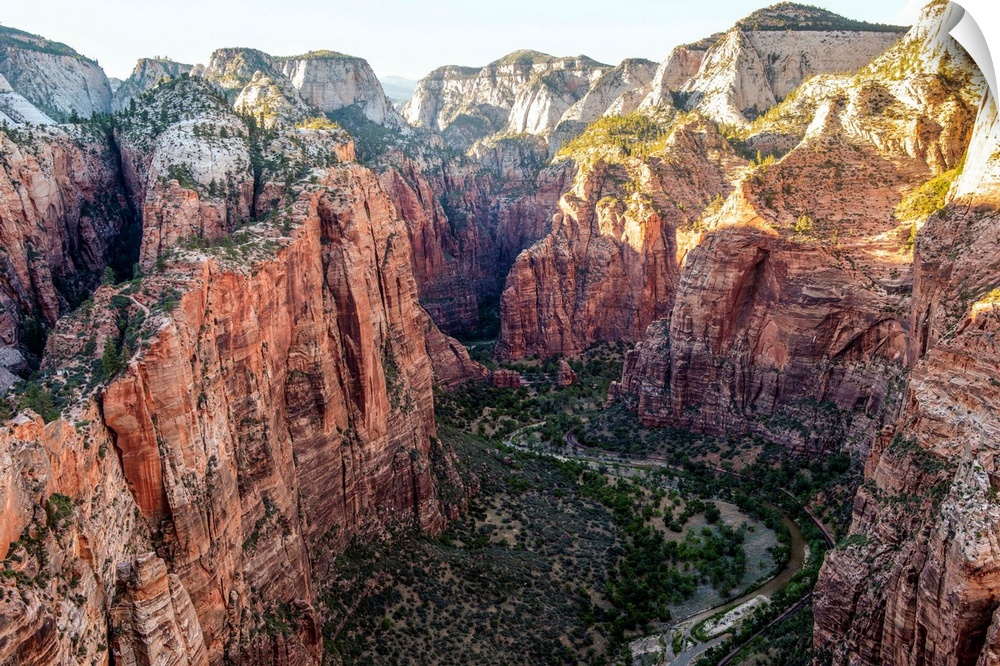 View of canyon near Temple of Sinawava from Angels Landing Trail in Zion National Park, Utah.