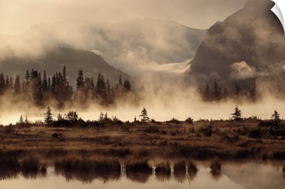 Banff Park landscape with fog and reflections, Banff National Park, Alberta, Canada