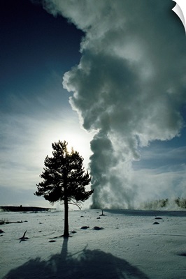Old Faithful geyser erupting in winter, Yellowstone National Park, Wyoming