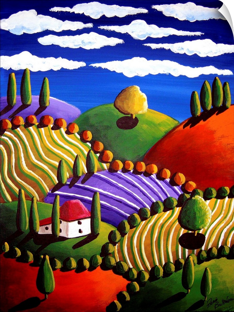 Colorful Tuscan scene done with a whimsical flavor.