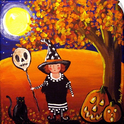 Little Witch With Skull Balloon