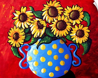 Sunflowers in Blue Polka Dots