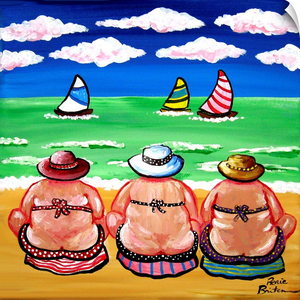 Three chubby beach divas are enjoying the surf and sun.