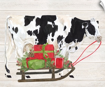 Christmas on the Farm I Cow with Sled