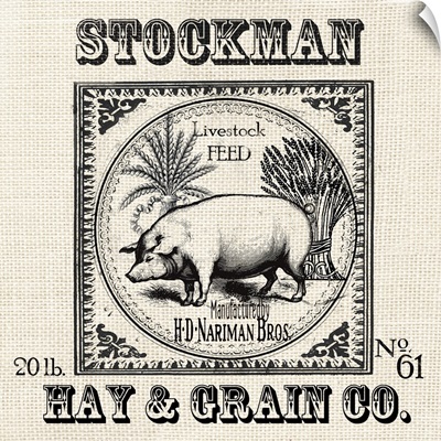 Farmhouse Grain Sack Label Pig