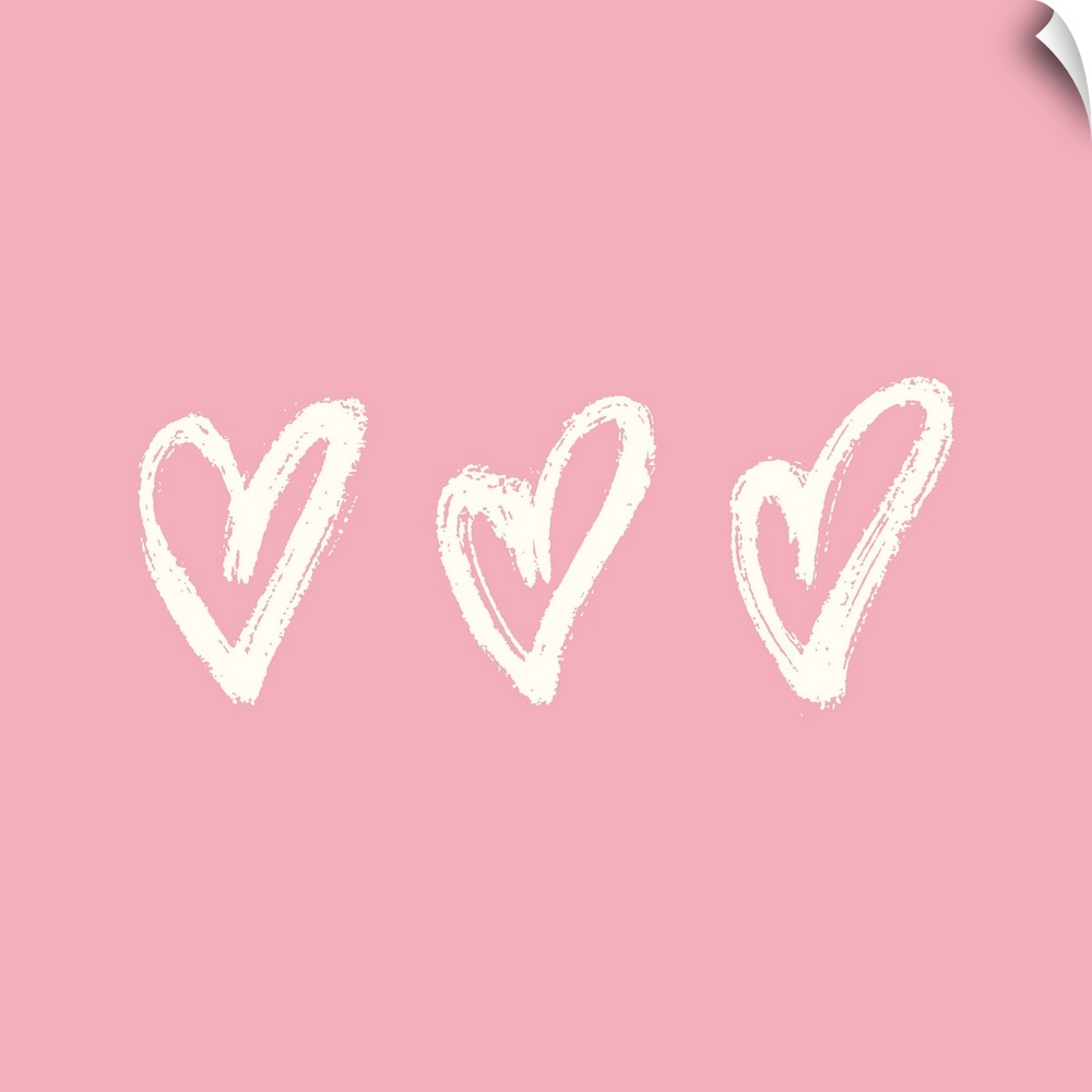 Cream colored row of hearts on a pink backdrop.