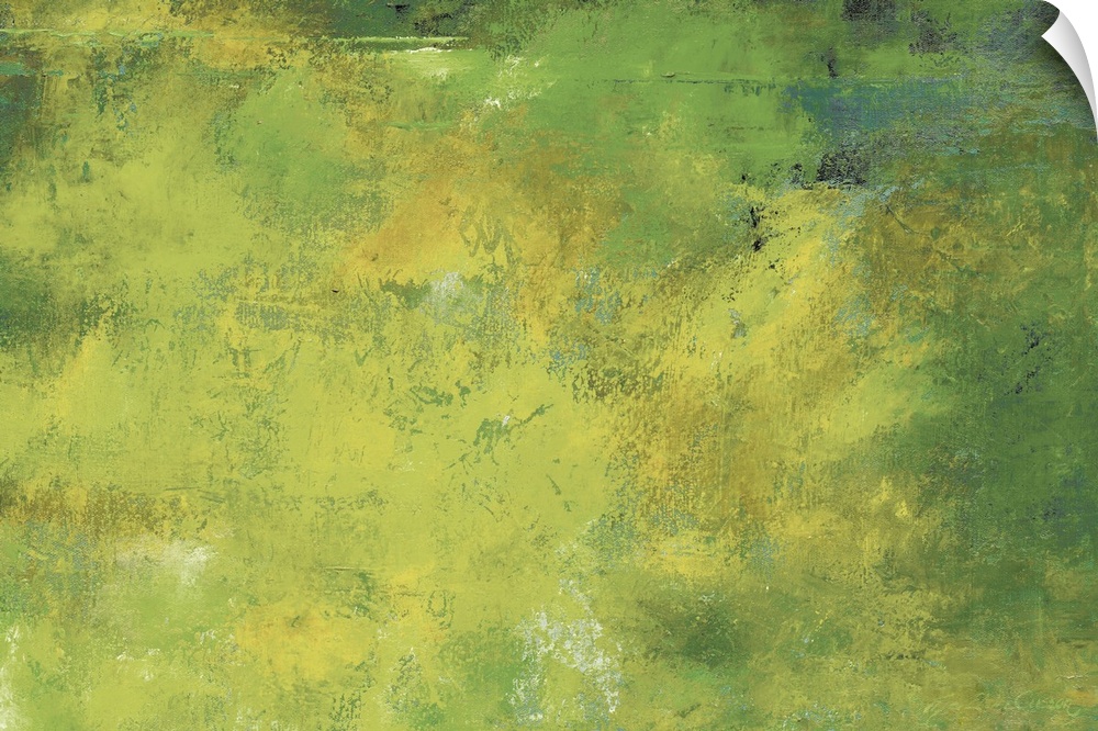 Horizontal abstract of green and yellow colors with a roughen consistency.