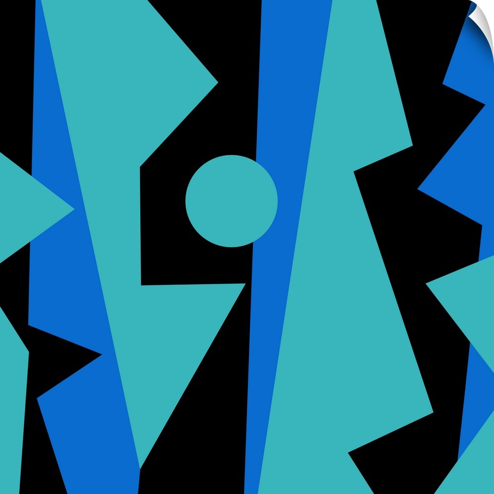 Geometric abstract design in blue and black.