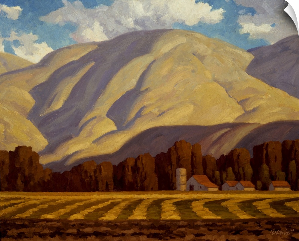 Landscape painting of Chandler Farm with a mountain.