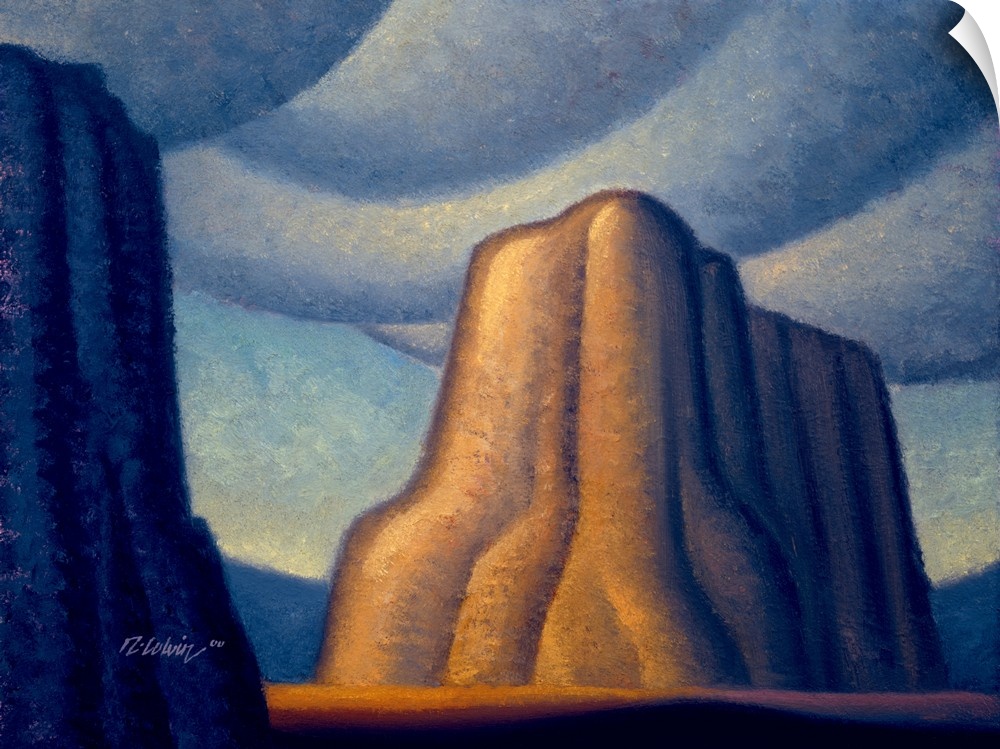 Contemporary painting of a desert butte.