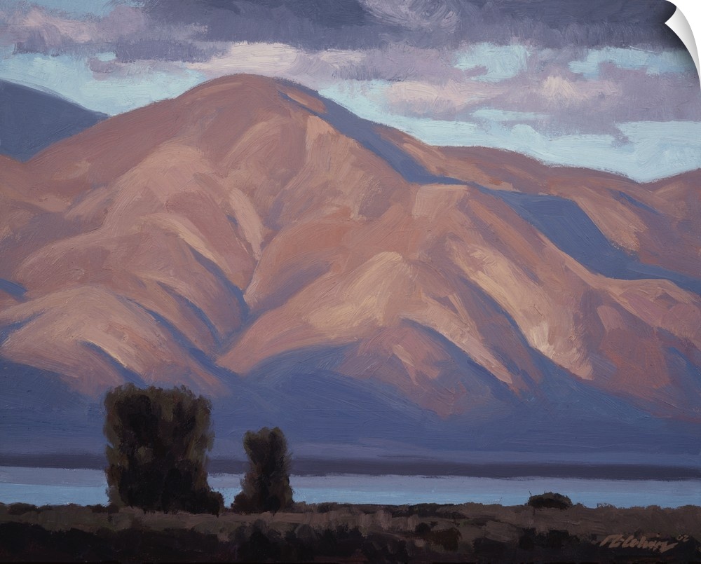 Landscape painting of the Great Salt lake as seen from Farmington bay, Utah.