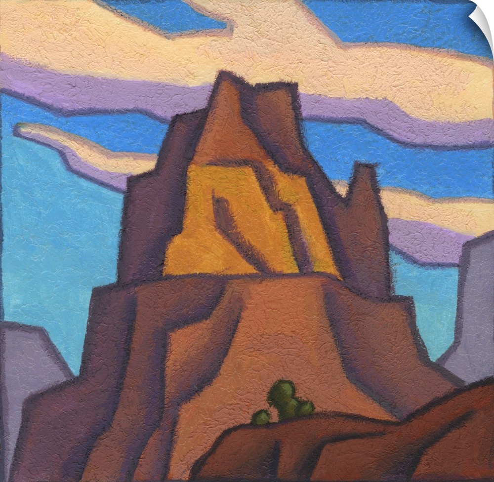 Modernist painting of a mountainous rock formation based upon a butte located in Utah's San Rafael Swell.