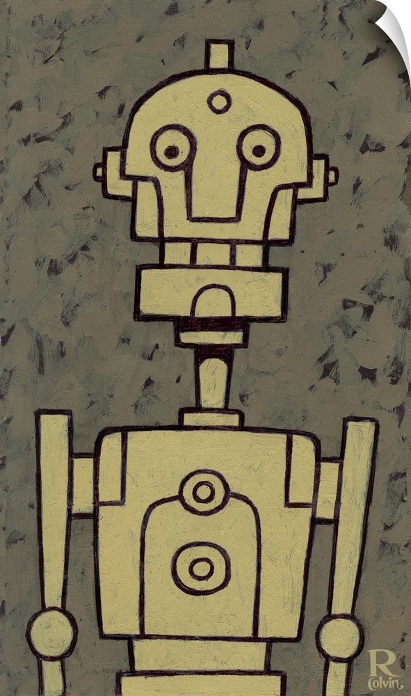 Painting of Mr. Robot Bob. A happy chunk of mechanical parts and ready to serve your needs.