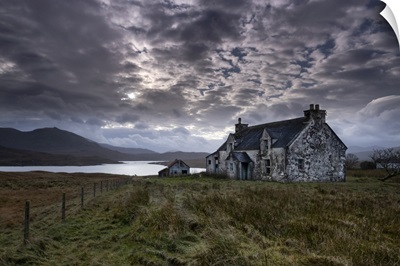 Abandoned Croft House Overlooking Loch Siophort And The Harris Hills, Scotland