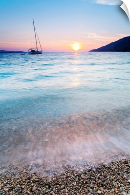 Adriatic Sea off Zlatni Rat Beach at sunset, Bol, Brac Island, Croatia