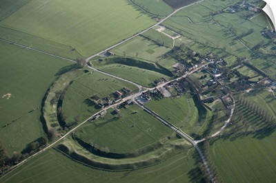 Aerial view of Avebury, Wiltshire, England, UK