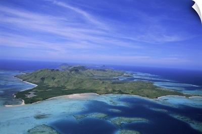 Aerial view of Yasawa Island, one of the driest parts of Fiji, Yasawa group, Fiji