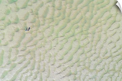 Aerial Vista Of People Standing On The Doom Bar At Low Tide, Padstow, Cornwall, England